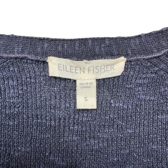 EILEEN FISHER Linen Cotton Elbow Sleeve Cardigan Nautical Blue Sz Small #S3LF-1 - Picture 6 of 10